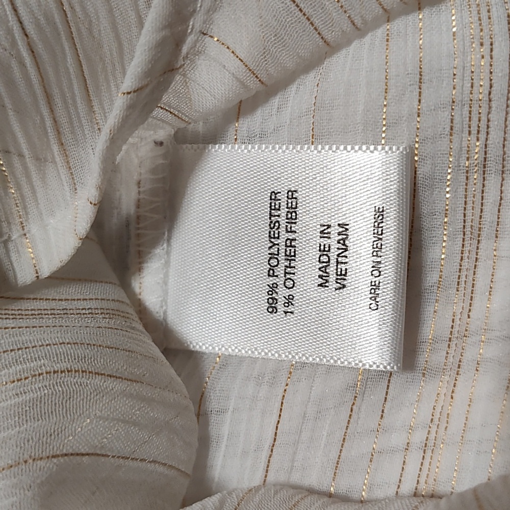 New York & Company Sheer Sleeveless Tie Neck Top Cream Gold Twee Metallic XS - Picture 9 of 10
